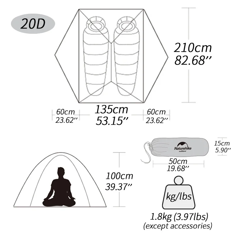 Naturehike Mongar 2 Tent 2 Person Backpacking Tent 20D Ultralight Travel Tent Waterproof Hiking Survival Outdoor Camping Tent 5