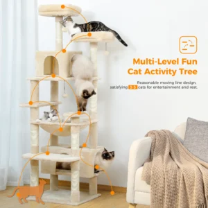Free Shipping Multi-Level Cat Tree Luxury Cat Tower with Condo Hammock Cat Scrapers with Scratching Post Cat Accessories Cat Toy 2